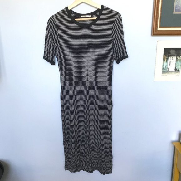 Blue Striped Stretchy Midi Bodycon T-Shirt Dress - Picture 1 of 3